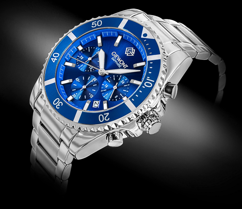 Zegarek męski Giewont GW3970-B3 Chronograph Sapphire na bransolecie srebrnej, niebieska tarcza - zdjęcie 2 Zegarek męski Giewont GW3970-B3 Chronograph Sapphire na bransolecie srebrnej, niebieska tarcza - zdjęcie 2