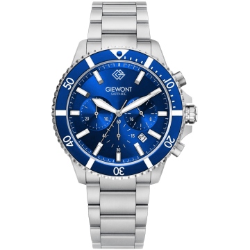 Zegarek męski Giewont GW3970-B3 Chronograph Sapphire na bransolecie srebrnej, niebieska tarcza