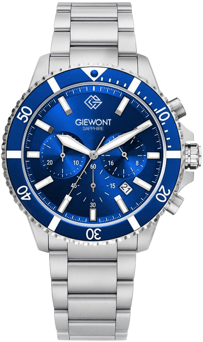 Zegarek męski Giewont GW3970-B3 Chronograph Sapphire na bransolecie srebrnej, niebieska tarcza Zegarek męski Giewont GW3970-B3 Chronograph Sapphire na bransolecie srebrnej, niebieska tarcza