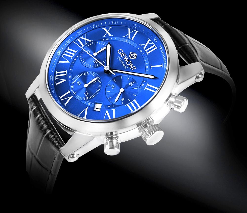 Zegarek męski Giewont GW6260-A4 Chronograph Sapphire na pasku czarnym, niebieska tarcza - zdjęcie 2 Zegarek męski Giewont GW6260-A4 Chronograph Sapphire na pasku czarnym, niebieska tarcza - zdjęcie 2