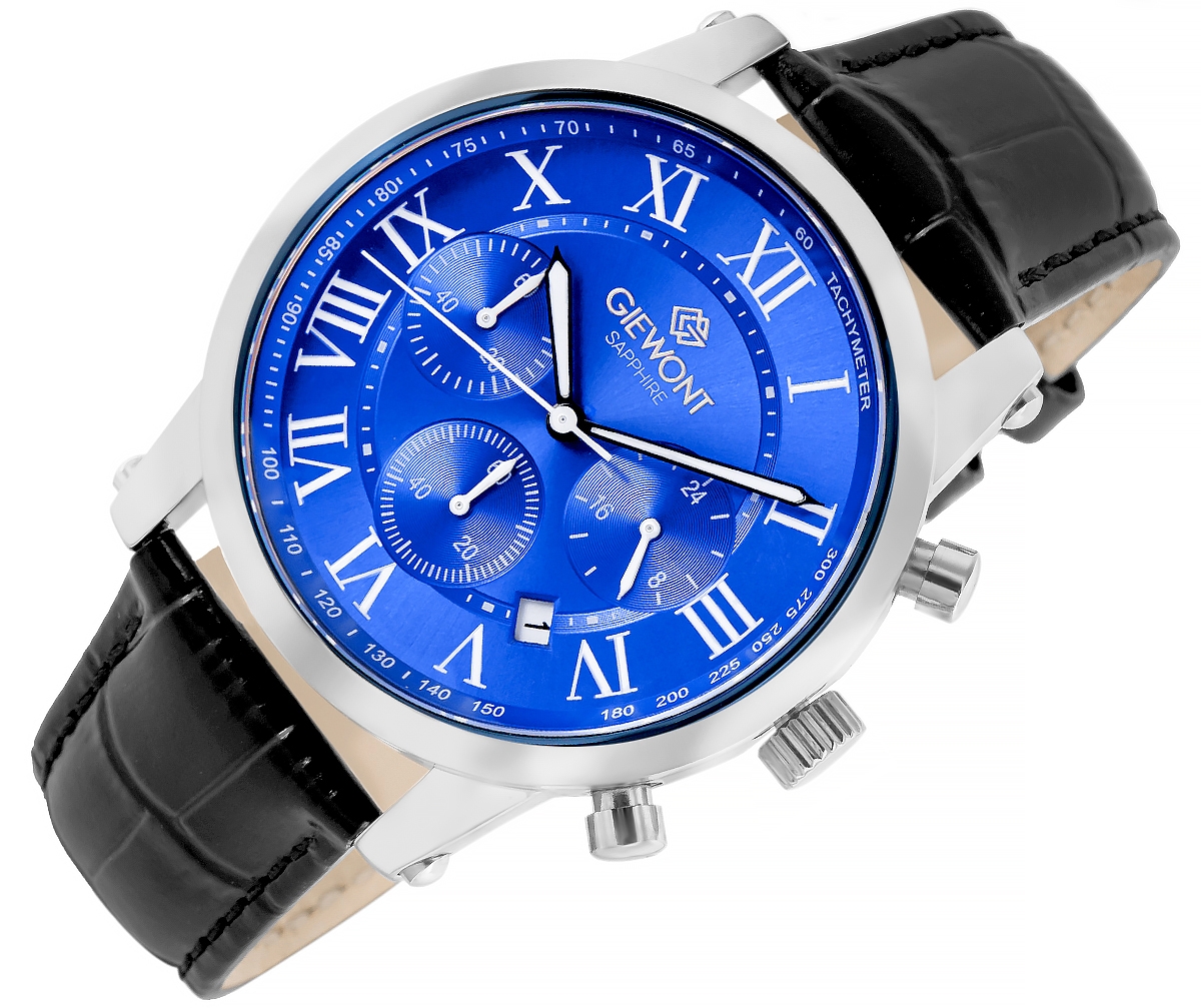 Zegarek męski Giewont GW6260-A4 Chronograph Sapphire na pasku czarnym, niebieska tarcza - zdjęcie 3 Zegarek męski Giewont GW6260-A4 Chronograph Sapphire na pasku czarnym, niebieska tarcza - zdjęcie 3