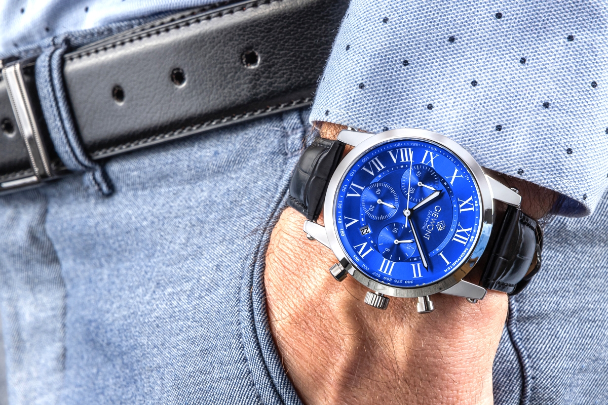 Zegarek męski Giewont GW6260-A4 Chronograph Sapphire na pasku czarnym, niebieska tarcza - zdjęcie 4 Zegarek męski Giewont GW6260-A4 Chronograph Sapphire na pasku czarnym, niebieska tarcza - zdjęcie 4