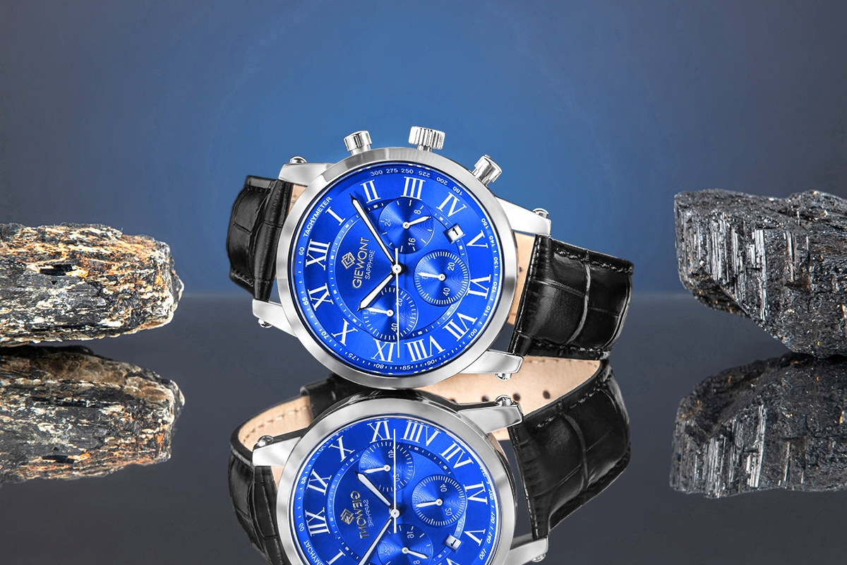 Zegarek męski Giewont GW6260-A4 Chronograph Sapphire na pasku czarnym, niebieska tarcza - zdjęcie 6 Zegarek męski Giewont GW6260-A4 Chronograph Sapphire na pasku czarnym, niebieska tarcza - zdjęcie 6