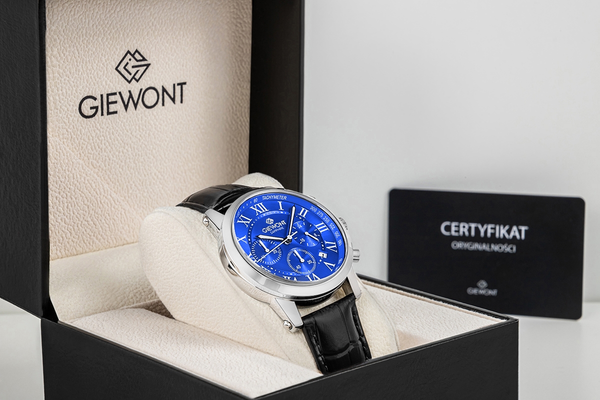 Zegarek męski Giewont GW6260-A4 Chronograph Sapphire na pasku czarnym, niebieska tarcza - zdjęcie 8 Zegarek męski Giewont GW6260-A4 Chronograph Sapphire na pasku czarnym, niebieska tarcza - zdjęcie 8