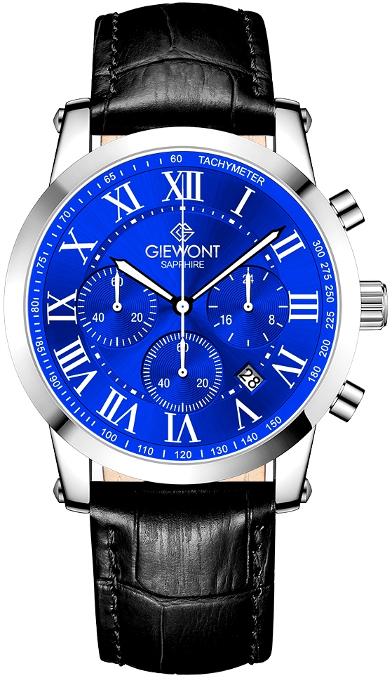 Zegarek męski Giewont GW6260-A4 Chronograph Sapphire na pasku czarnym, niebieska tarcza Zegarek męski Giewont GW6260-A4 Chronograph Sapphire na pasku czarnym, niebieska tarcza