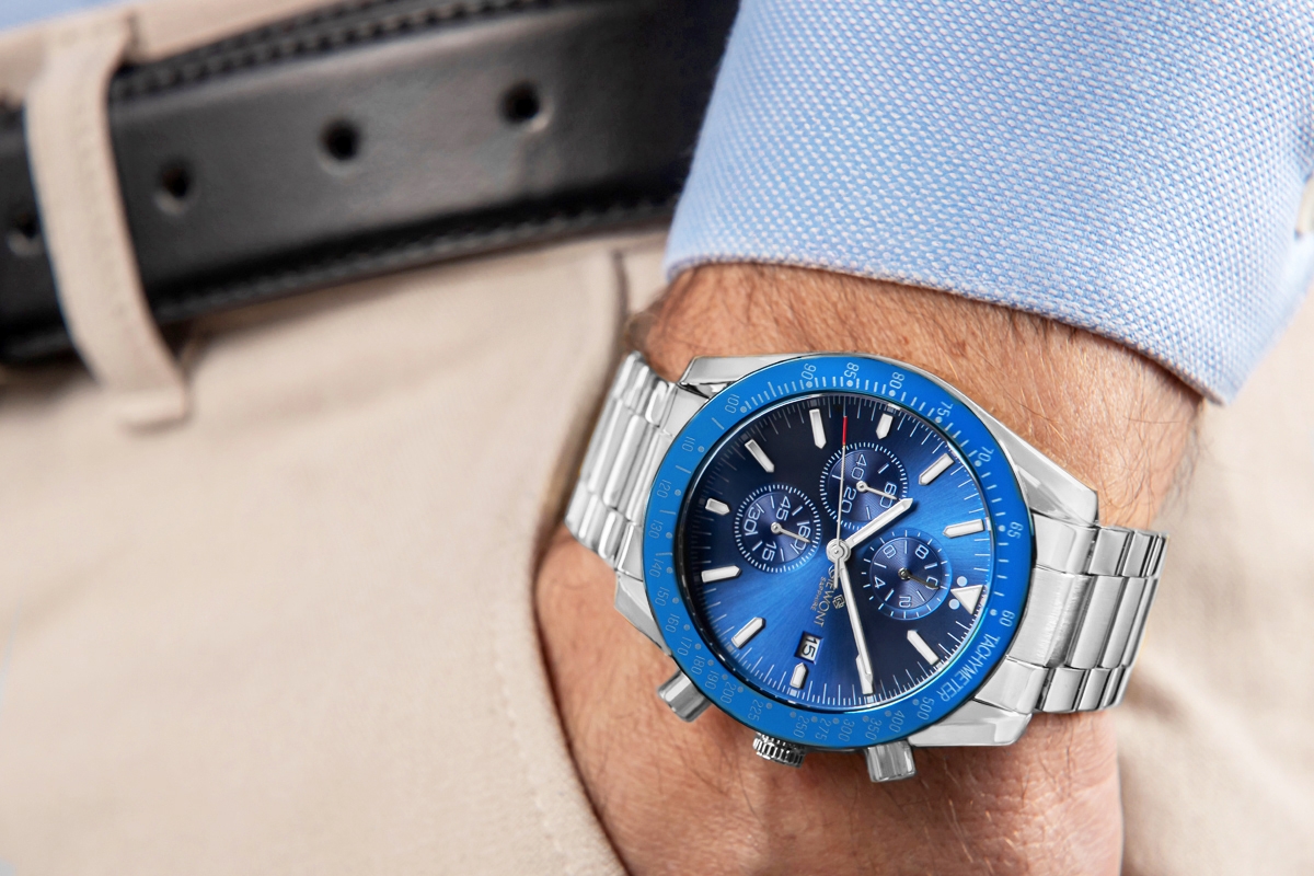 Zegarek męski Giewont GW8720-B3 Chronograph Sapphire na bransolecie srebrnej, niebieska tarcza - zdjęcie 3 Zegarek męski Giewont GW8720-B3 Chronograph Sapphire na bransolecie srebrnej, niebieska tarcza - zdjęcie 3