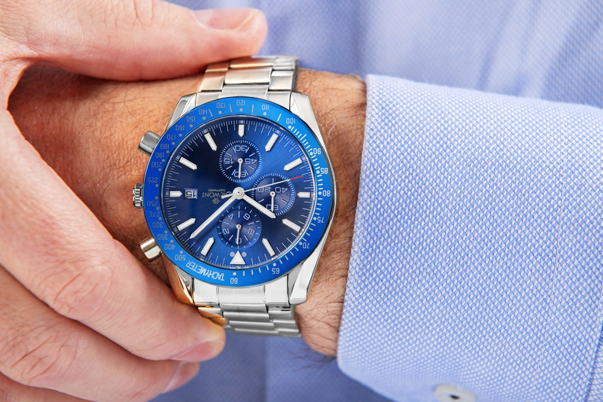 Zegarek męski Giewont GW8720-B3 Chronograph Sapphire na bransolecie srebrnej, niebieska tarcza - zdjęcie 4 Zegarek męski Giewont GW8720-B3 Chronograph Sapphire na bransolecie srebrnej, niebieska tarcza - zdjęcie 4