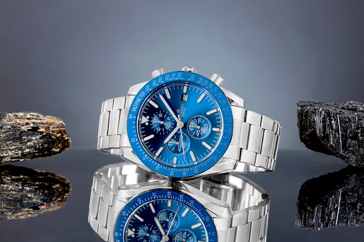 Zegarek męski Giewont GW8720-B3 Chronograph Sapphire na bransolecie srebrnej, niebieska tarcza - zdjęcie 5 Zegarek męski Giewont GW8720-B3 Chronograph Sapphire na bransolecie srebrnej, niebieska tarcza - zdjęcie 5