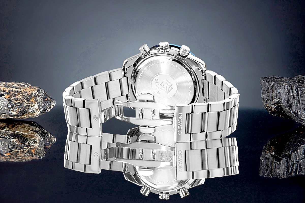 Zegarek męski Giewont GW8720-B3 Chronograph Sapphire na bransolecie srebrnej, niebieska tarcza - zdjęcie 6 Zegarek męski Giewont GW8720-B3 Chronograph Sapphire na bransolecie srebrnej, niebieska tarcza - zdjęcie 6