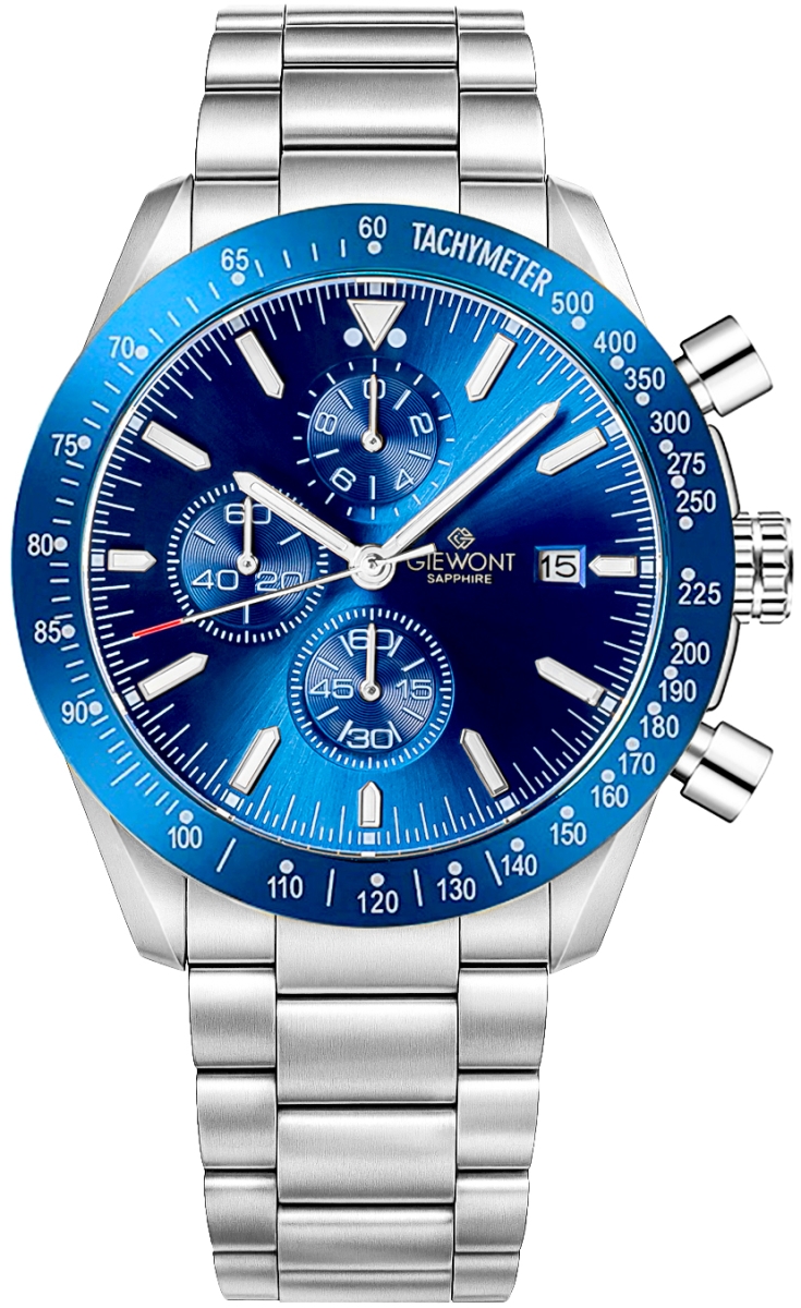 Zegarek męski Giewont GW8720-B3 Chronograph Sapphire na bransolecie srebrnej, niebieska tarcza Zegarek męski Giewont GW8720-B3 Chronograph Sapphire na bransolecie srebrnej, niebieska tarcza