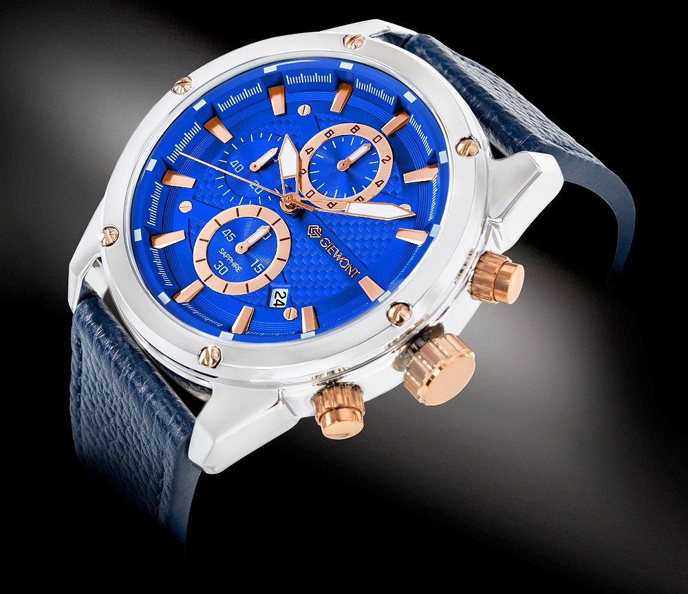 Zegarek męski Giewont GW8810-A2 Chronograph Sapphire na pasku granatowym, niebieska tarcza - zdjęcie 2 Zegarek męski Giewont GW8810-A2 Chronograph Sapphire na pasku granatowym, niebieska tarcza - zdjęcie 2