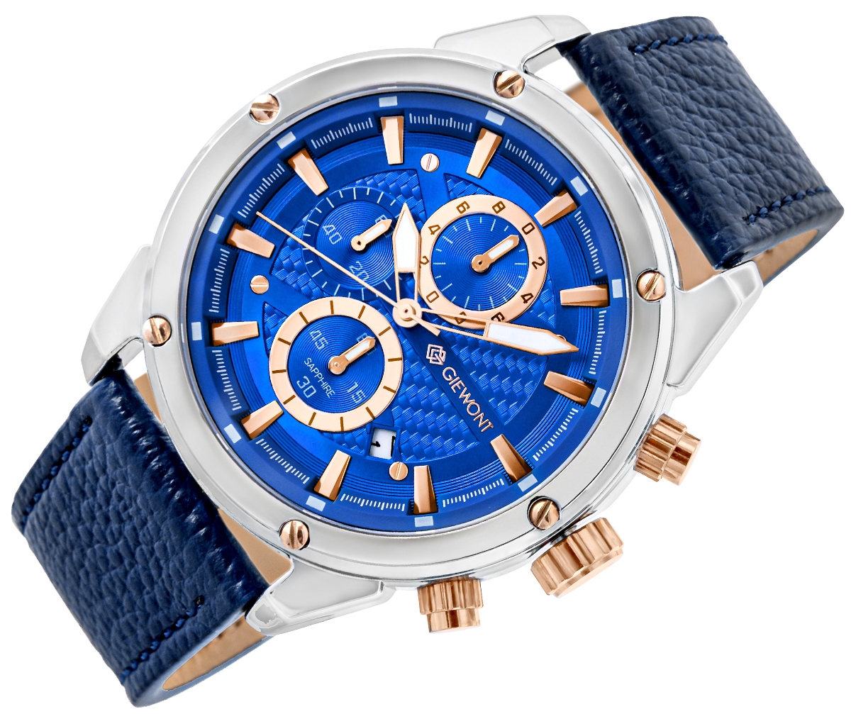 Zegarek męski Giewont GW8810-A2 Chronograph Sapphire na pasku granatowym, niebieska tarcza - zdjęcie 3 Zegarek męski Giewont GW8810-A2 Chronograph Sapphire na pasku granatowym, niebieska tarcza - zdjęcie 3