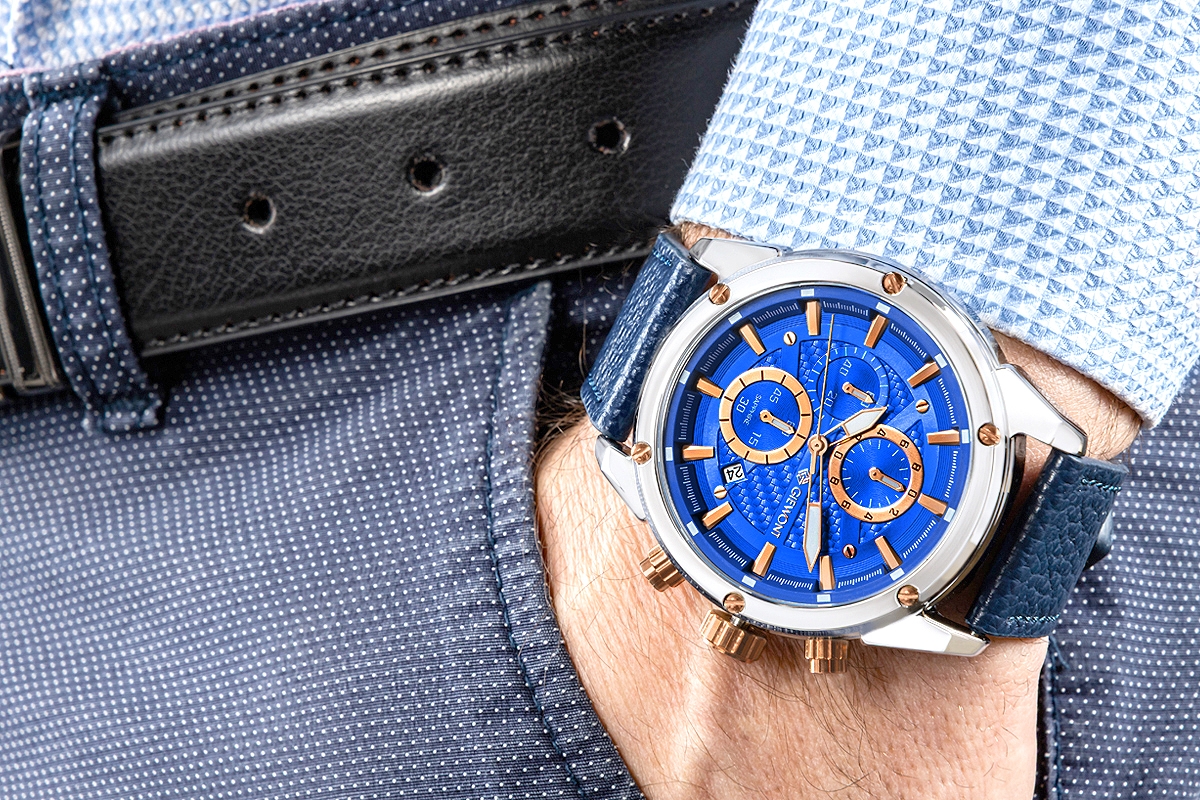 Zegarek męski Giewont GW8810-A2 Chronograph Sapphire na pasku granatowym, niebieska tarcza - zdjęcie 4 Zegarek męski Giewont GW8810-A2 Chronograph Sapphire na pasku granatowym, niebieska tarcza - zdjęcie 4