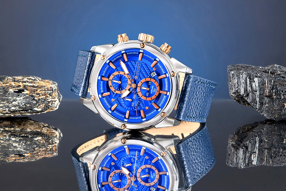 Zegarek męski Giewont GW8810-A2 Chronograph Sapphire na pasku granatowym, niebieska tarcza - zdjęcie 6 Zegarek męski Giewont GW8810-A2 Chronograph Sapphire na pasku granatowym, niebieska tarcza - zdjęcie 6