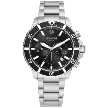 Zegarek męski Giewont GW3970-B2 Chronograph Sapphire na bransolecie srebrnej, czarna tarcza