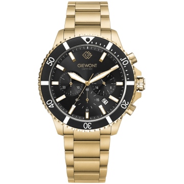 Zegarek męski Giewont GW3970-B7 Chronograph Sapphire na bransolecie złotej, czarna tarcza