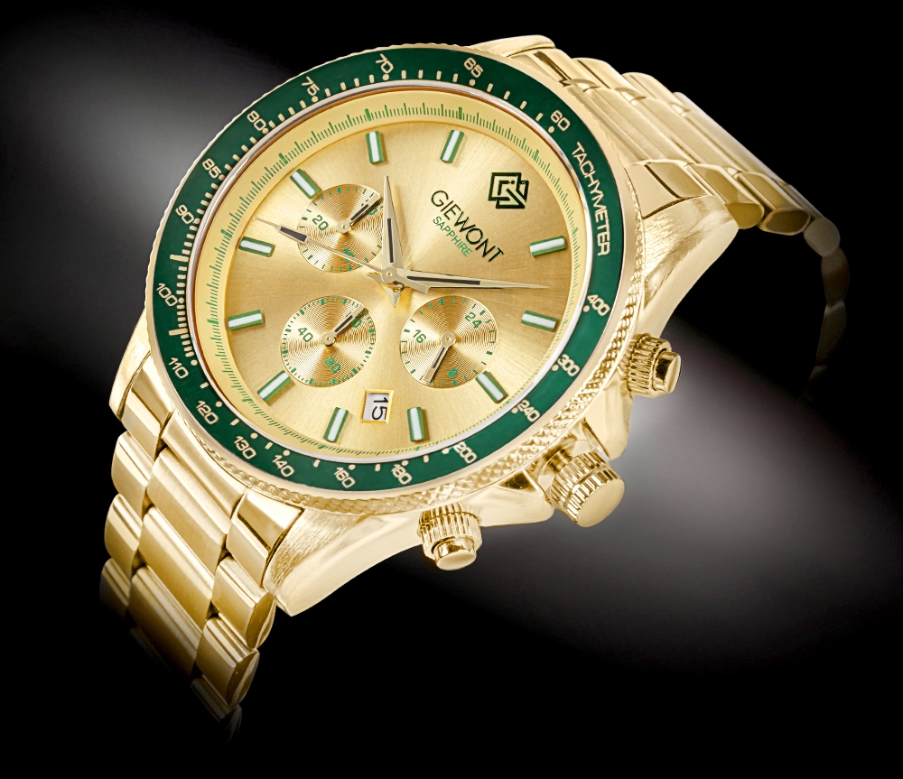 Zegarek męski Giewont GW3520-B6 Chronograph Sapphire na bransolecie złotej, złota tarcza - zdjęcie 2 Zegarek męski Giewont GW3520-B6 Chronograph Sapphire na bransolecie złotej, złota tarcza - zdjęcie 2