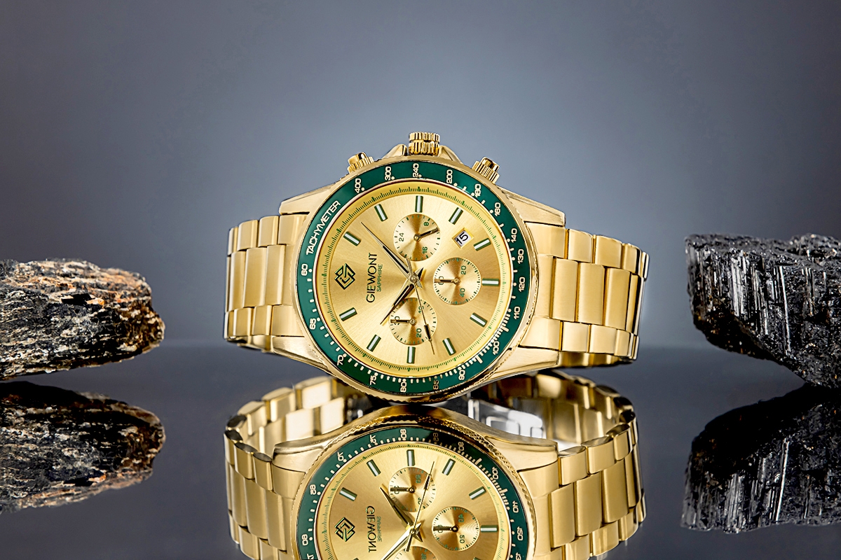 Zegarek męski Giewont GW3520-B6 Chronograph Sapphire na bransolecie złotej, złota tarcza - zdjęcie 5 Zegarek męski Giewont GW3520-B6 Chronograph Sapphire na bransolecie złotej, złota tarcza - zdjęcie 5