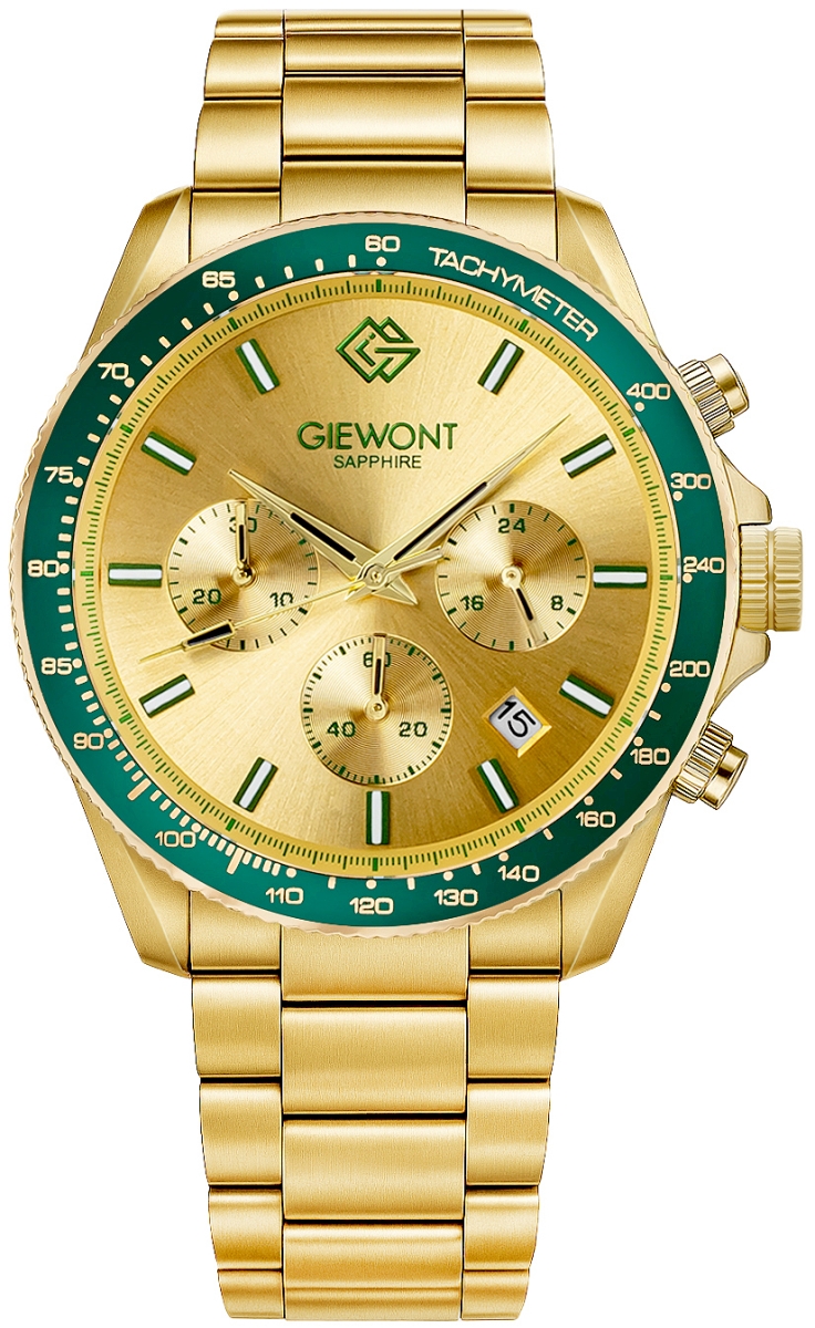 Zegarek męski Giewont GW3520-B6 Chronograph Sapphire na bransolecie złotej, złota tarcza Zegarek męski Giewont GW3520-B6 Chronograph Sapphire na bransolecie złotej, złota tarcza
