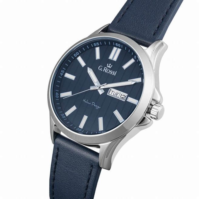 Zegarek Męski Granatowy pasek G.Rossi 8071A3-6F1 Datownik