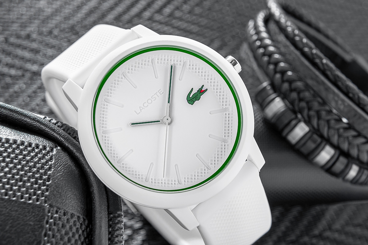 Zegarek męski Lacoste L.12.12 2011169 na pasku białym, biała tarcza - zdjęcie 4 Zegarek męski Lacoste L.12.12 2011169 na pasku białym, biała tarcza - zdjęcie 4