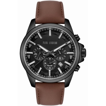 Zegarek męski Paul Lorens PL20010A-1B2 na pasku brązowym, czarna tarcza