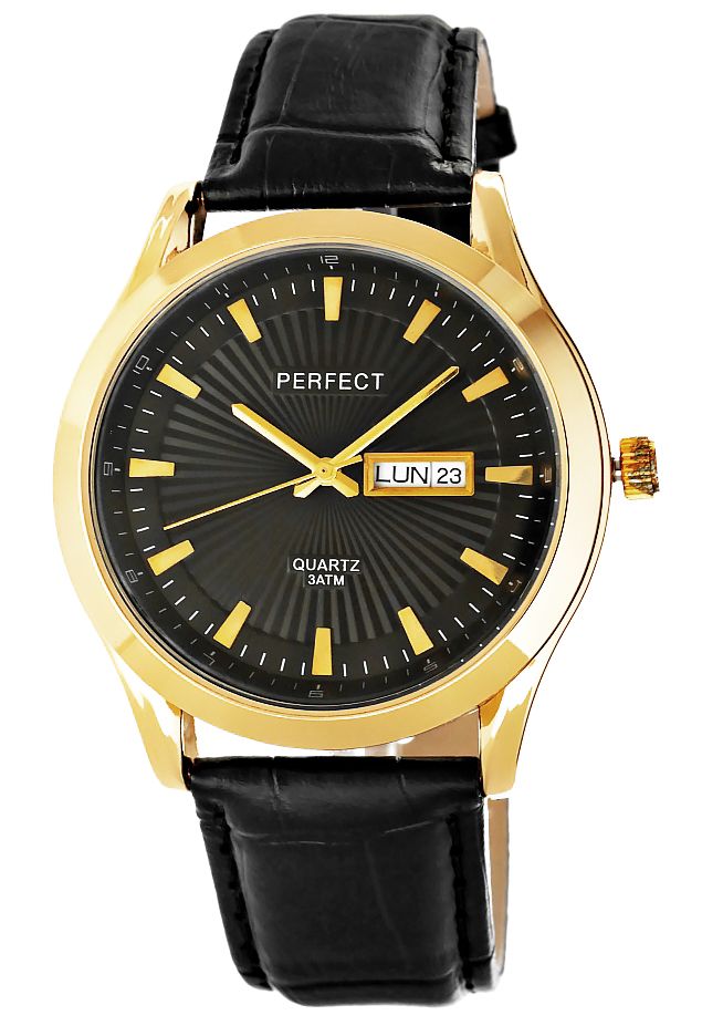 Zegarek męski Czarny Perfect C201B-2 na pasku czarnym, czarna tarcza