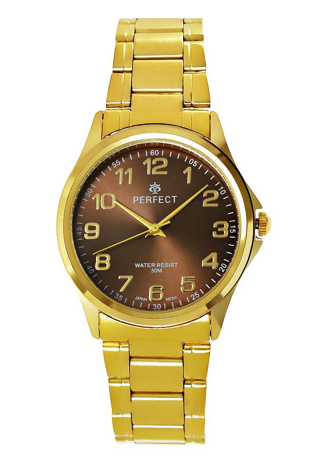Zegarek męski Złoty Brązowa tarcza PERFECT P425-7 Złota bransoleta