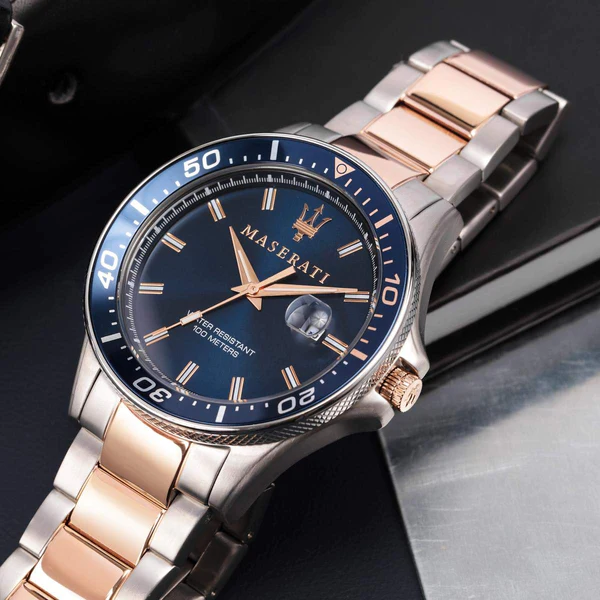 Zegarek Męski Srebrno-Złoty Maserati Sfida R8853140003 Zegarek Męski Srebrno-Złoty Maserati Sfida R8853140003