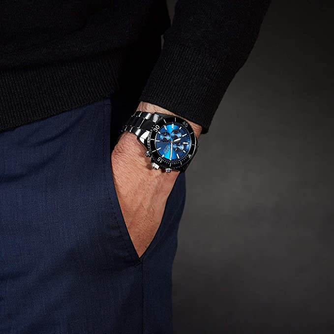 Zegarek męski Hugo Boss Ocean 1513704 na bransolecie srebrnej, niebieska tarcza, WR100 - zdjęcie 6 Zegarek męski Hugo Boss Ocean 1513704 na bransolecie srebrnej, niebieska tarcza, WR100 - zdjęcie 6