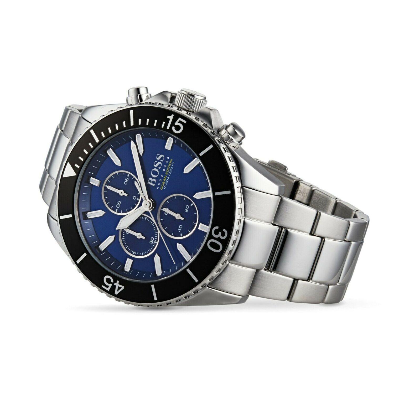 Zegarek męski Hugo Boss Ocean 1513704 na bransolecie srebrnej, niebieska tarcza, WR100 - zdjęcie 4 Zegarek męski Hugo Boss Ocean 1513704 na bransolecie srebrnej, niebieska tarcza, WR100 - zdjęcie 4