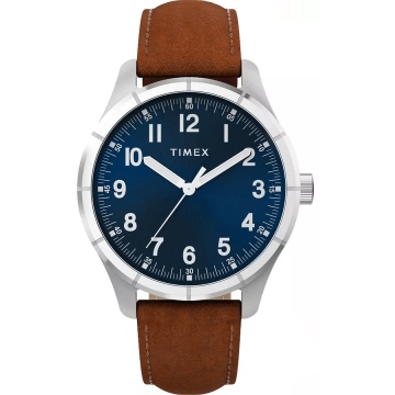 Zegarek męski Timex Main Street TW2Y16200 na pasku brązowym, granatowa tarcza, WR30