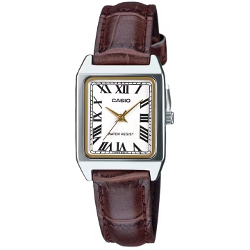 Zegarek damski Casio LTP-V007L-7B2UDF na pasku brązowym, biała tarcza