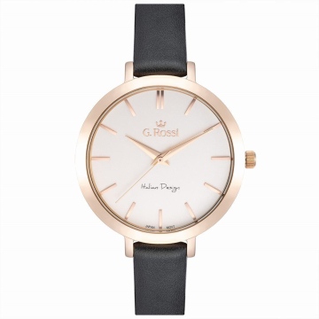 Zegarek damski G.Rossi 11389A-3B4 na pasku szarym, biała tarcza