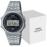 Zegarek uniseks Casio Vintage A171WE-1AEF na srebrnej bransolecie, czarna tarcza