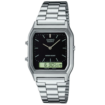 Zegarek męski Casio Vintage AQ-230A-1DMQ na bransolecie srebrnej, czarna tarcza