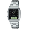 Zegarek uniseks Casio Vintage AQ-230A-1DMQ na srebrnej bransolecie, czarna tarcza