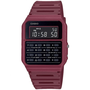 Zegarek uniseks Casio Vintage CA-53WF-4BEF na czerwonym pasku, czarna tarcza