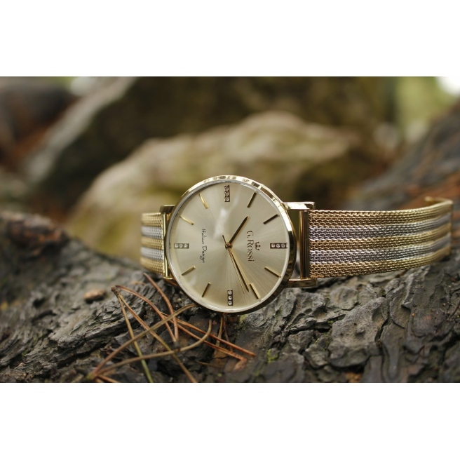 Złoty zegarek damski na bransolecie G.ROSSI 10401B3-3D2
